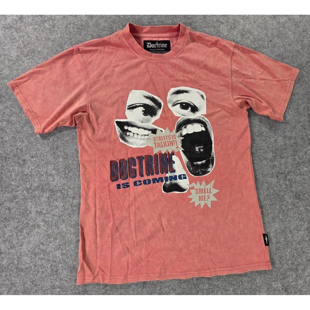 Doctrine It Was Written Streets talking Men's Rose Red Graphic Shirt Crew, M